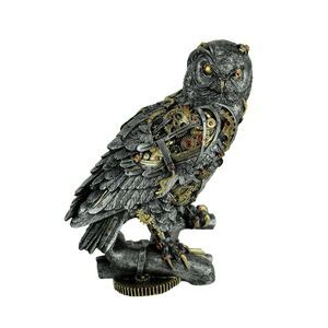 Metallic Silver and Gold Gothic Steampunk Owl Statue